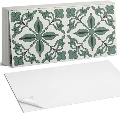 Coloray Plaktegels - Elegant plantenpatroon Zelfklevende Wandtegels - 40 cm x 20 cm - Groente Plaktegels - 10 stuks - Rechthoek PVC Tegels - Plaktegels Badkamer - Vloertegels Zelfklevend - Vinyl Tegels Zelfklevend - Portugese Tegels