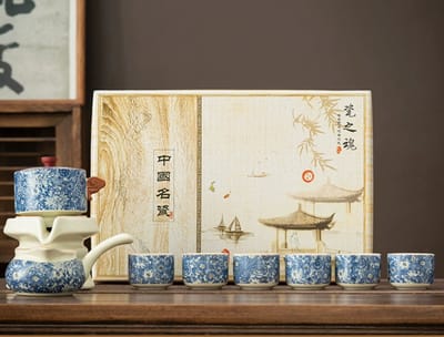 WK Luxe Ruyao “Bloemenpracht” Automatische Theeset – Traditioneel Chinees Porselein met Unieke ‘Cicade Wing’ Craquelé – Automatische Theepot + Fairness Cup + 6 Rechte Theekopjes -Retro & Elegant – Voor Thuisgebruik