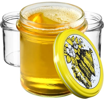 KADAX jampotten, 350 ml, diameter 82 mm, inmaakpotten met schroefdeksel, honingpotten, voorraadpotten voor paddenstoelen, jam, honing (10 stuks, bijenkorf)