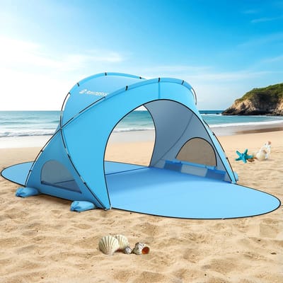 Dailygoods- Strandtent Ruimte voor 1-4 Personen - Draagbare Strandtent - Zonwering - Stabiliteit met Glasvezelstangen - Twee Deuren met Ritssluiting - Zonnescherm
