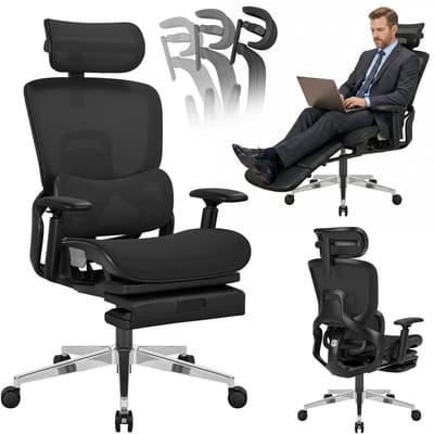 Mark Adler Expert 9.3 - Ergonomische bureaustoel - verstelbaar - met voetensteun - maximaal draagvermogen 130 kg - zwart