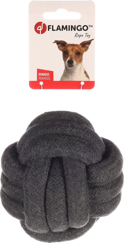 Flamingo Ringo - Speelgoed Honden - Hs Katoen Ringo Bal Grijs 12cm/18mm - 1st - 135239 - 1st