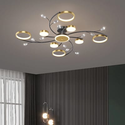 8 Ringen Plafondlamp - Moderne LED Kroonluchter - Goud/Zwart - Dimbaar Met Afstandsbediening - 100 cm