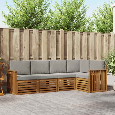 vidaXL - Buiten - bank - set - 5 - st - Natuurlijk - en - Licht - Grijs - Polyester