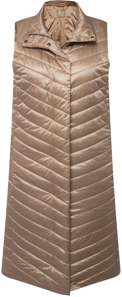 Ulla Popken - Dames - Doorgestikte bodywarmer opstaande kraag ritszakken - Bleekbruin - Maat 46+