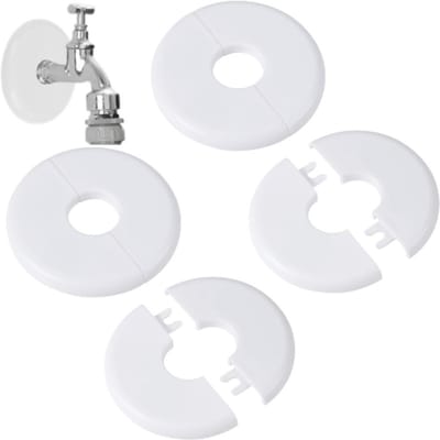 4 stuks – Zelfklevende decoratieve afdekplaat – Afdekplaat voor rond gat – Decoratieve afdekplaat voor buis – Afdekplaat voor buiswand – Clip voor ronde decoratieve afdekplaat – Wit – Binnendiameter 22 mm – Plaatclip