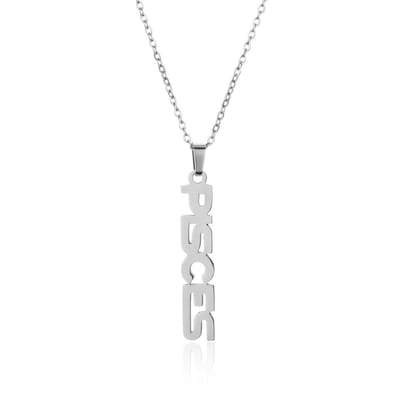 ICYBOY 18K Roestvrije Stalen Ketting Met Zodiac Sterrenbeeld Letters Pendant [Vissen] [45 cm] Silver Plating Stainless Steel Letter Necklace Vertical Horoscope Necklace