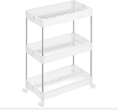 Mobiele opbergwagen met 3 niveaus voor smalle keuken badkamer wasruimte kantoor 40 x 22 x 61 cm wit