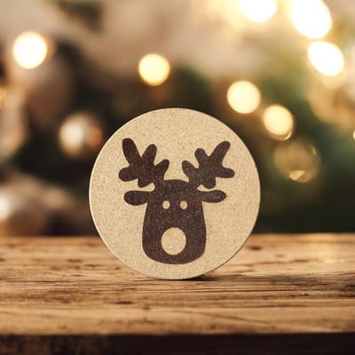 Baardmans Creaties - Pannen-onderzetter kurk rond 17 cm 'Rendier' (Rudolph)