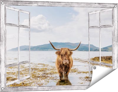 Gards Tuinposter Doorkijk Voetpad naar Strand en Zee - 90x60 cm - Tuindoek - Tuindecoratie - Wanddecoratie buiten - Tuinschilderij
