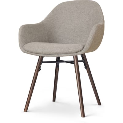 Nolon Nena-Mae Eetkamerstoel Warm Grijs - met Armleuningen - Stof - Houten Poten - Walnoot - Design - Scandinavisch - Comfortabel