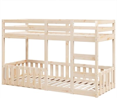 Stapelbed Grenenhout - Kinderbed Hoogslaper - Ruimte Besparen - Met Ladder en Reling - 75x190 cm - Bruin