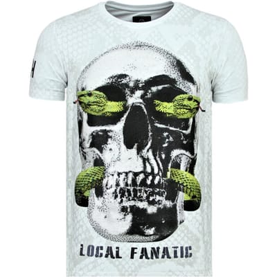 Skull Snake - Strakke T shirt Mannen - 6326W - Wit