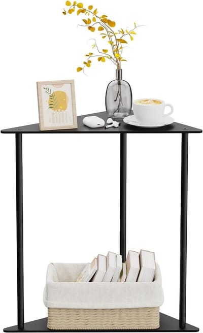 Bijzettafel Metaal - Dienblad Tafel - Ruimte Besparen - Driehoekige Vorm - 48 cm Hoogte - Zwart