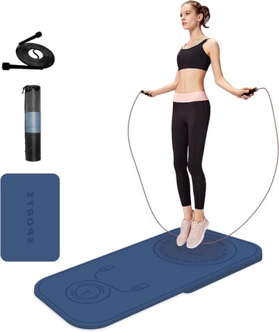 Springtouwmat - Oefenmat Fitnessmat - Binnen Sporten - Extra Dikke Demping - 140x65 cm - Blauw