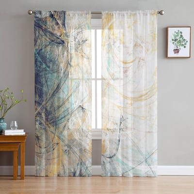 Schilder Abstract Geometrisch Geel Tule in Transparante Gordijnen voor Woonkamer Slaapkamer Ruimte Keukenhoek Raamopening Behandeling Chiffon Gordijn Blinds 1 PCS W100XH250cm&Rod Pocket