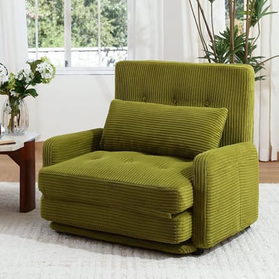 HomeMiYN Vloerbank – Groen – Chenille Vouwbank Slaapbank – Opvouwbare Sofa Bed 2-in-1 – Draagvermogen 227 kg – Met Kussens – Modulaire Grond Bank – Voor Woonkamer & Slaapkamer