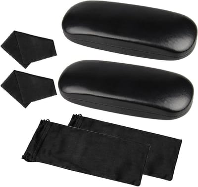 Harde brillenkoker set van 2, met microvezeldoek en brillentas, ideaal voor zonnebrillen en leesbrillen voor mannen en vrouwen, kleur koffie