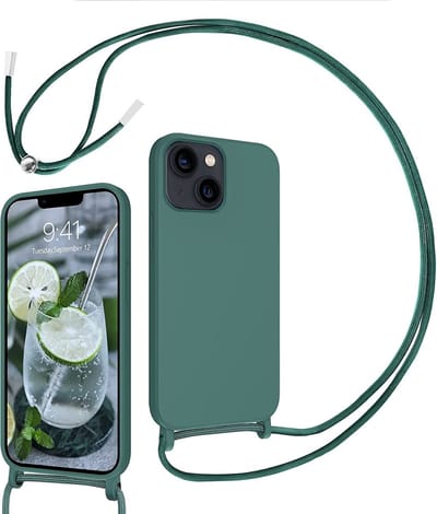Casemania Hoesje Geschikt voor Apple iPhone 14 - Groen - Siliconen Back Cover met Koord - Telefoonhoesje met Koord - Crossbody Lanyard Cord Case