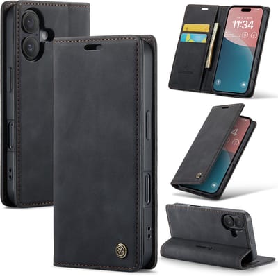 Casemania Hoesje Geschikt voor Apple iPhone 16 - Charcoal Gray - Dunne Portemonnee Book Case - Slim Wallet Case met Pasjeshouder