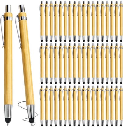 Dailygoods- Bamboe Balpen Set van 50 - Houten Balpen - Touchpen - Milieuvriendelijk - Kantoorbenodigdheden - Zwarte Navulbare Vulling - Houten Pen