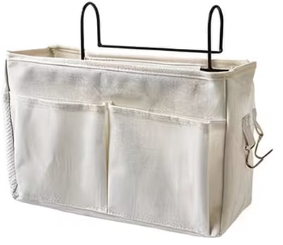 Wit tijdschrift houder hangend bed opberg organizer stof met metalen haken en opbergvakken voor slaapkamer studentenkamer en bank geschikt voor dames en heren