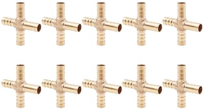 Dailygoods- Slangfitting 10 mm - Messing Slangkoppeling - Kruisslangconnector - Afdichting - Geschikt voor Lucht/Water/Olie/Gas