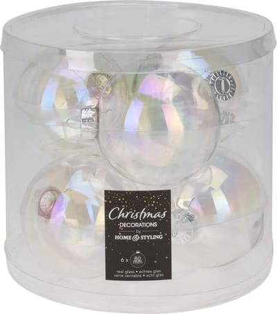 Home & Styling kerstbal glas iriserend 80mm set van 6 decoratie.