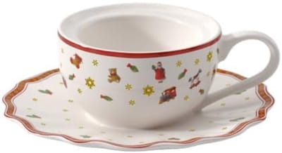 Famanu – Decoratieve theelichthouder in koffiekop vorm, wit met rood accent, sfeervolle kerst- en tafeldecoratie