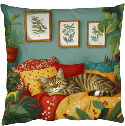 Sierkussens - Kussentjes Woonkamer - 50x50 cm - Kat - Planten - Groen