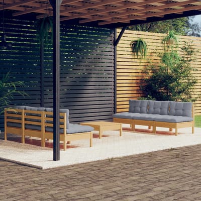vidaXL - 7-delige - Loungeset - met - grijze - kussens - grenenhout