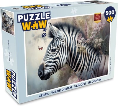 Puzzel Zebra - Wilde dieren - Vlinder - Bloemen - Legpuzzel - Puzzel 500 stukjes