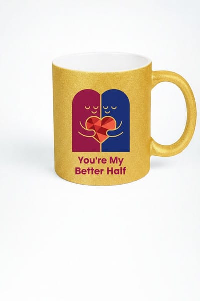 Gouden Glitter Mok 'You're My Better Half' – Romantisch Cadeau voor Koppels