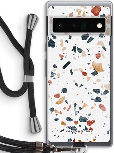 Case Company® - Hoesje met koord geschikt voor Google Pixel 6 Pro hoesje met Koord - Terrazzo N°4 - Telefoonhoesje met Zwart Koord - Bescherming aan alle Kanten en Over de Schermrand