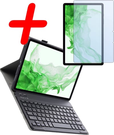 Hoes Geschikt voor Samsung Galaxy Tab S10 Plus - Met Screenprotector - Toetsenbord Case - Keyboard Book Cover - Hoesje - Zwart