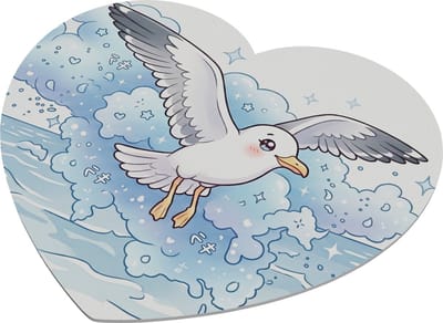 Muismat Hartvormig Kawaii Zeemeeuw – Japanse Tekst Kira Kira – Strand en Zee Thema – Schattig Dier Cadeau voor haar: Vriendin & Collega – Zomerse Bureau Decoratie – Hartvormige Gaming Muismat – Vogel Illustratie – Vakantie Gevoel