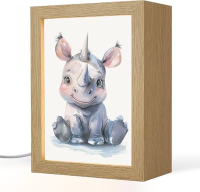 Nachtlampje 15x20 cm - Kinder lampje - Neushoorn - Baby dier - Dieren - Tafellamp kinderkamer - Slaapkamer lamp - Bedlamp kinderen - Kinderlampje stopcontact - Wandlamp babykamer - Nachtlampjes