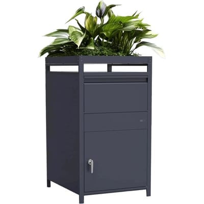 AXI Louis Pakketbrievenbus van Metaal Antraciet met plantenbak – Parcel Box voor meerdere pakketjes – Inclusief slot – 68 x 80 x 124 cm