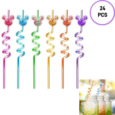 24 stuks - Glitter Mickey-rietjes - Feestdrinkrietjes - Spiraalvormige drinkrietjes - Herbruikbare rietjes - Modieuze uitstraling - Duurzaam - 26*4 cm - Geschikt voor jongens en meisjes - Geschikt voor verjaardagen, Kerstmis