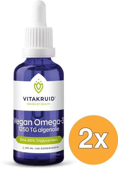 2x Vitakruid Vegan Omega 3 Algenolie 1250 Tryglyceriden 500 DHA (50 ml)