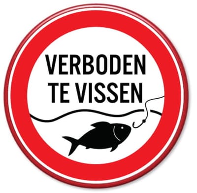 Bord Verboden te vissen - Weerbestendig Aluminium - Ø40 cm - Bevestiging: Met paal 150 cm + paalbeugels + paaldop