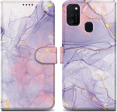 Cadorabo Hoesje geschikt voor Samsung Galaxy M21 / M30s - Design Roze Paars Marmer No. 5 - Beschermhoes Case Cover met magnetische sluiting, standaardfunctie en kaartvakje