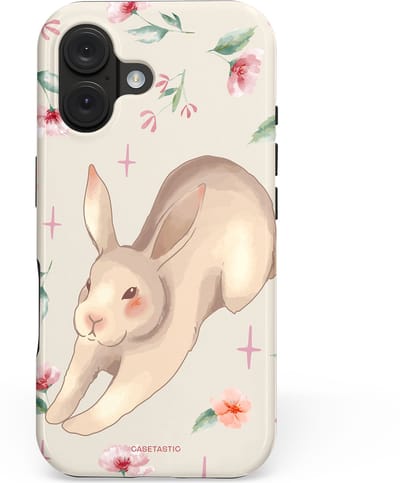 Casetastic hoesje geschikt voor Apple iPhone 16 - MagSafe - Dubbellaagse bescherming - Lief konijntje - Fashion Case - Lichtgrijs Zand