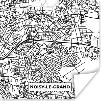 Poster Stadskaart - Plattegrond - Kaart - Frankrijk - Noisy-le-Grand - Zwart wit - 100x100 cm XXL