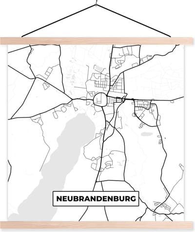 Posterhanger incl. Poster 40x40 cm - Schoolplaat - Neubrandenburg - Stadskaart - Kaart - Plattegrond - Textielposter - Blanke latten - Stadskaart