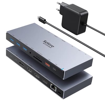 Laptop Docking Station - USB C Hub - Werkplek Uitbreiden - 15 Poorten - 4K Dual HDMI - Zwart
