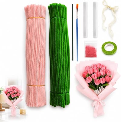 Creatieve DIY Craft Kit met 200 Pijpenragers in 5 Kleuren, Bloemstelen, Tape en Versieringen voor Handgemaakte Projecten
