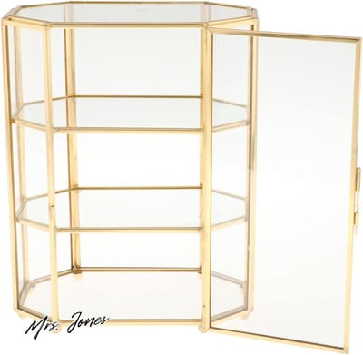 Mrs. Jones Sieradenkistje met 3 niveaus glazen make-uporganizer-multifunctionele vitrine voor het opbergen van make-up en tafeldecoraties .