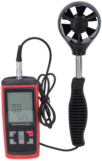 Digitale Windmeter - Luchtstroommeter CFM - Meteorologische Metingen - Groot LCD Achtergrondverlichting - 2.3 Meter Uitschuifbaar - Zwart