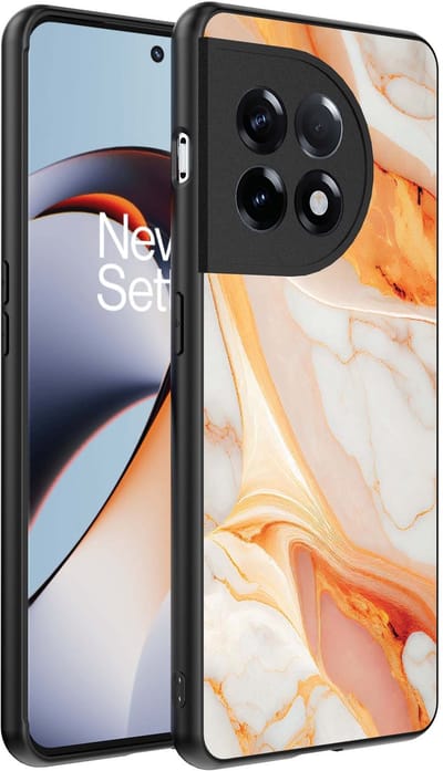 Smartphonica Telefoonhoesje Geschikt voor OnePlus 11R met marmer opdruk - TPU backcover case marble design - Oranje geschikt voor OnePlus 11R